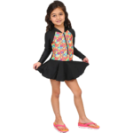 Long Sleeves Girls Skirted Swimsuit With Printed