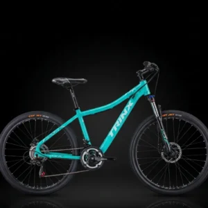 Trinx N106 Mountain Bike in White and Purple with Shimano 27-speed gears, disc brakes, and lock-out suspension fork.