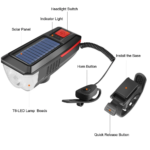 Solar Power USB Rechargeable Bike Headlight with Horn - Image 5