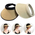 Foldable Wide Brim Straw Visor Beach Hat - Image 2
