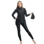 Full-Coverage Black 3-Piece Girls’ Swimsuit