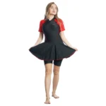 One-Piece Skirted Swimsuit with Front Zipper For Women's