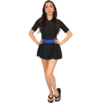 Women's Short Sleeve Skirted Swimsuit with Front Zipper
