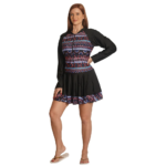 Modest Long Sleeves Women Skirted Swimsuit With Front Zipper