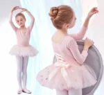 Girls Pink Ballet Dress with Tutu Skirt - Image 5