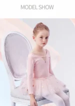 Girls Pink Ballet Dress with Tutu Skirt - Image 4
