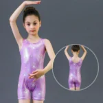 One Piece Shiny Gymnastics Bodysuit With Mini Short - Image 4