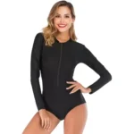 Long Sleeve Front Zip One Piece Swimsuit - Image 2