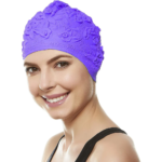 Rubber Flower and Bubble Design Swim Cap With Chlorine Resistant Perfect for Water Activities